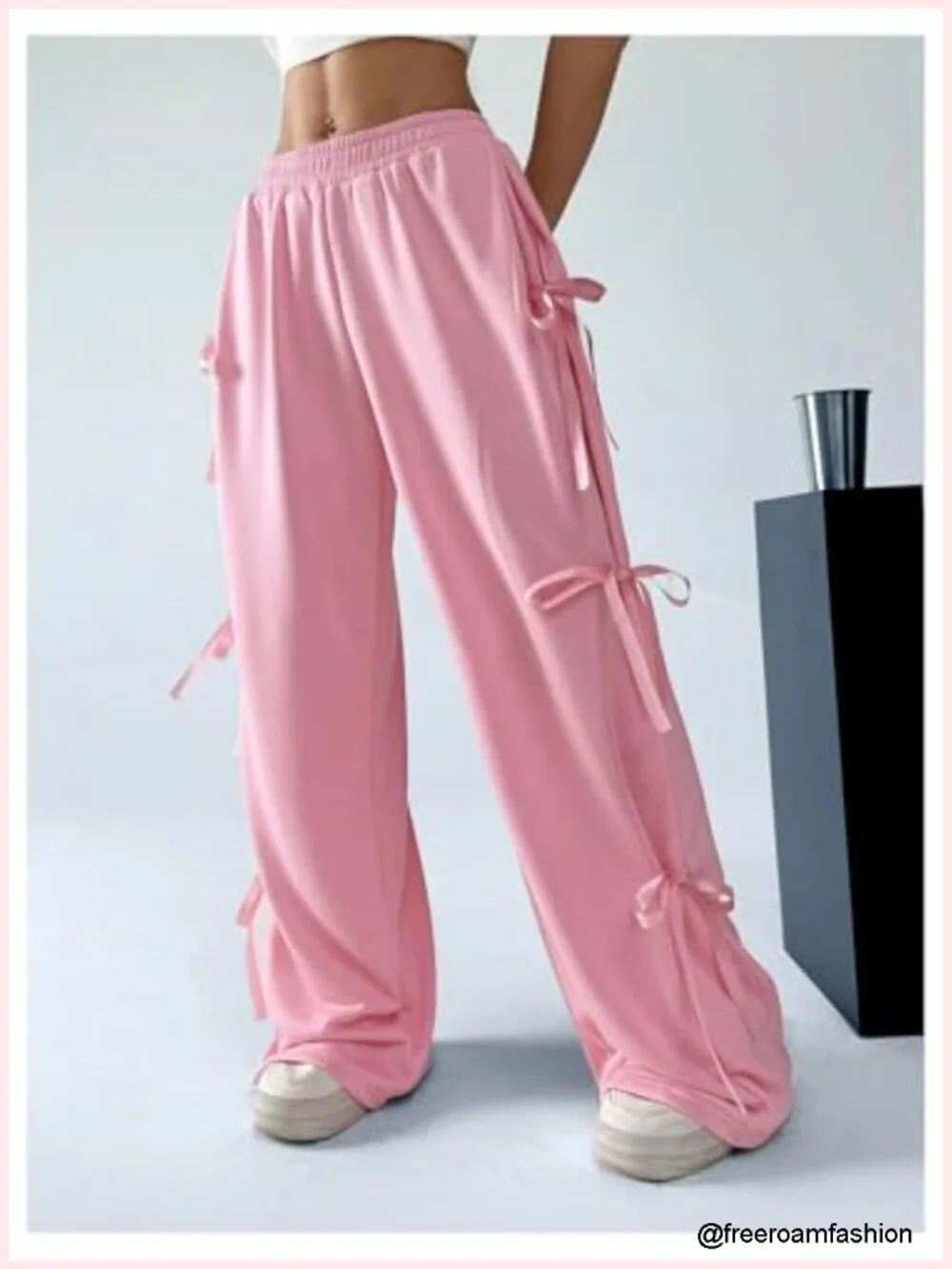 Baggy Sweatpants Elastic Waist Casual Bow Wide Leg Pants with Pocket Y2K